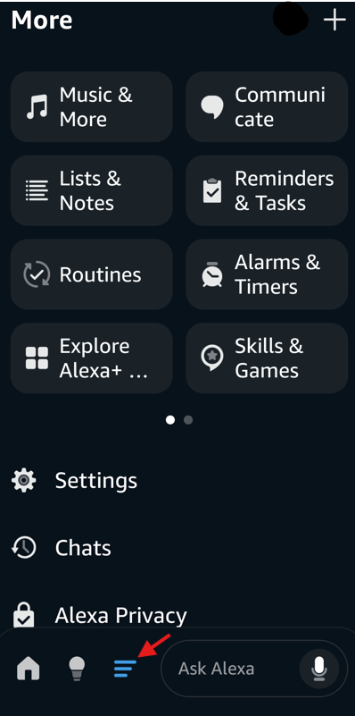 hamburger menu on Alexa
