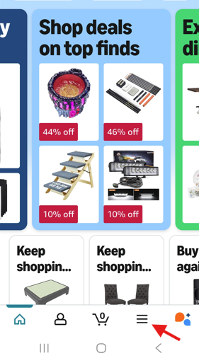 hamburger menu on amazon mobile