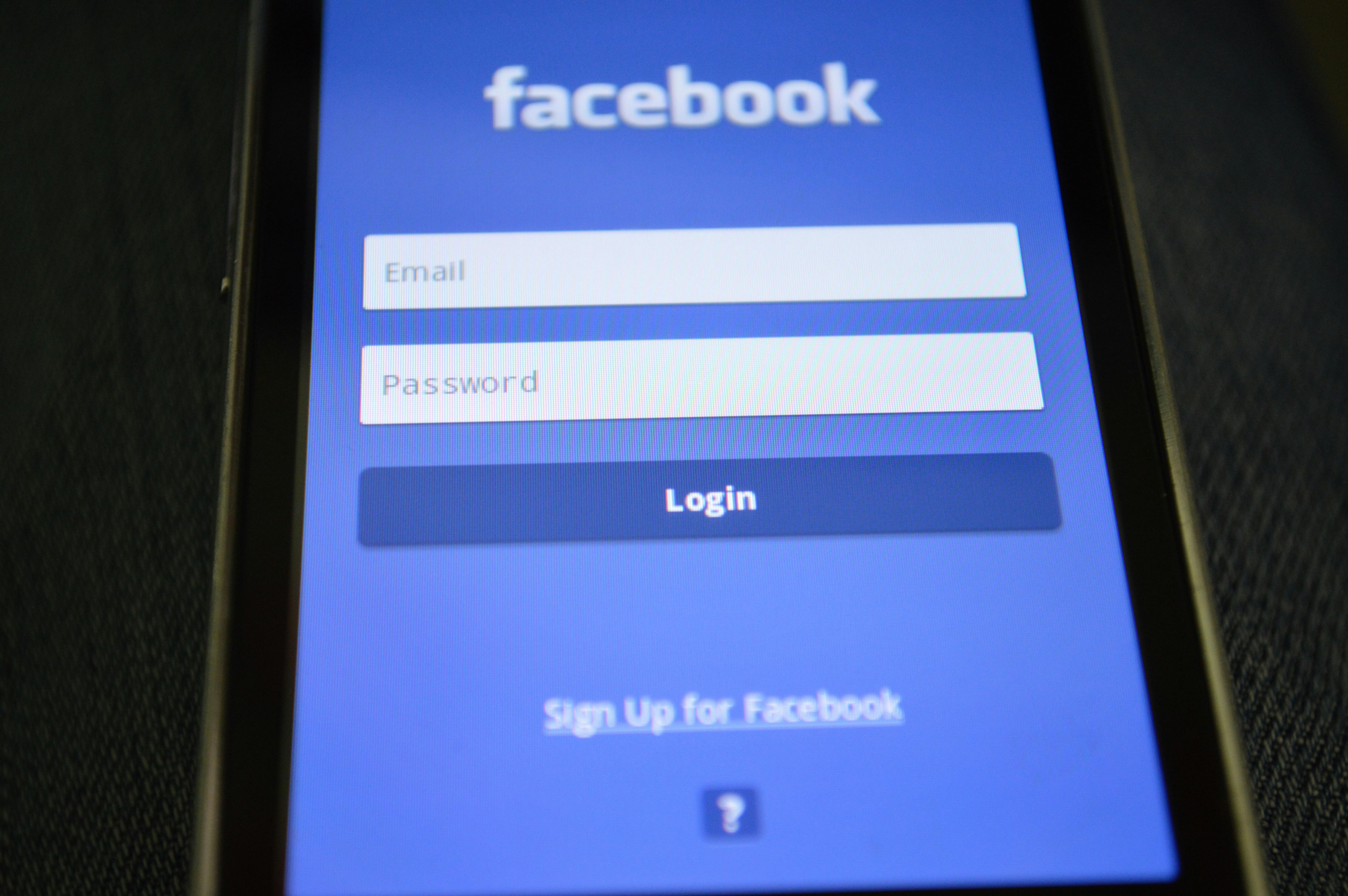 phone screen showing facebook login