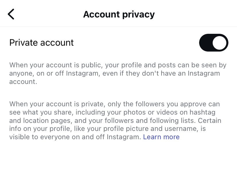 Account privacy setting on Instagram