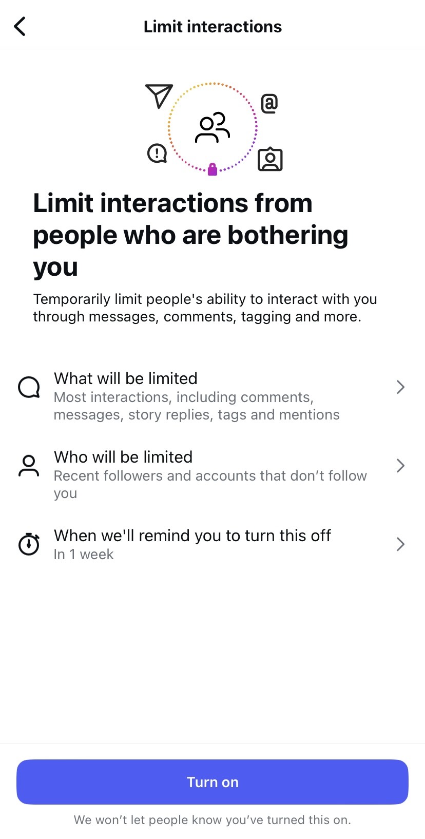 Limiting account interactions on Instagram
