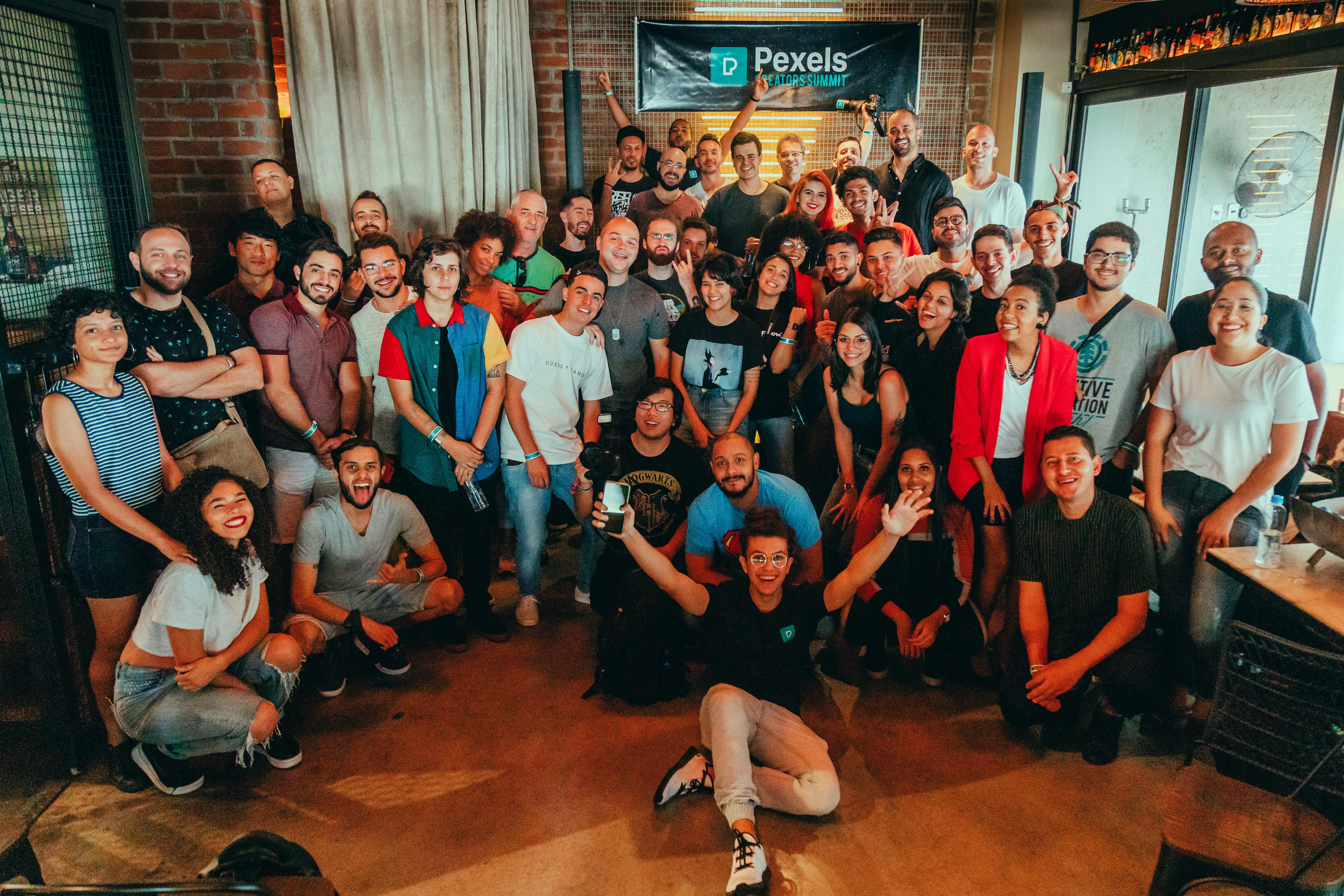 group of employees in front of office