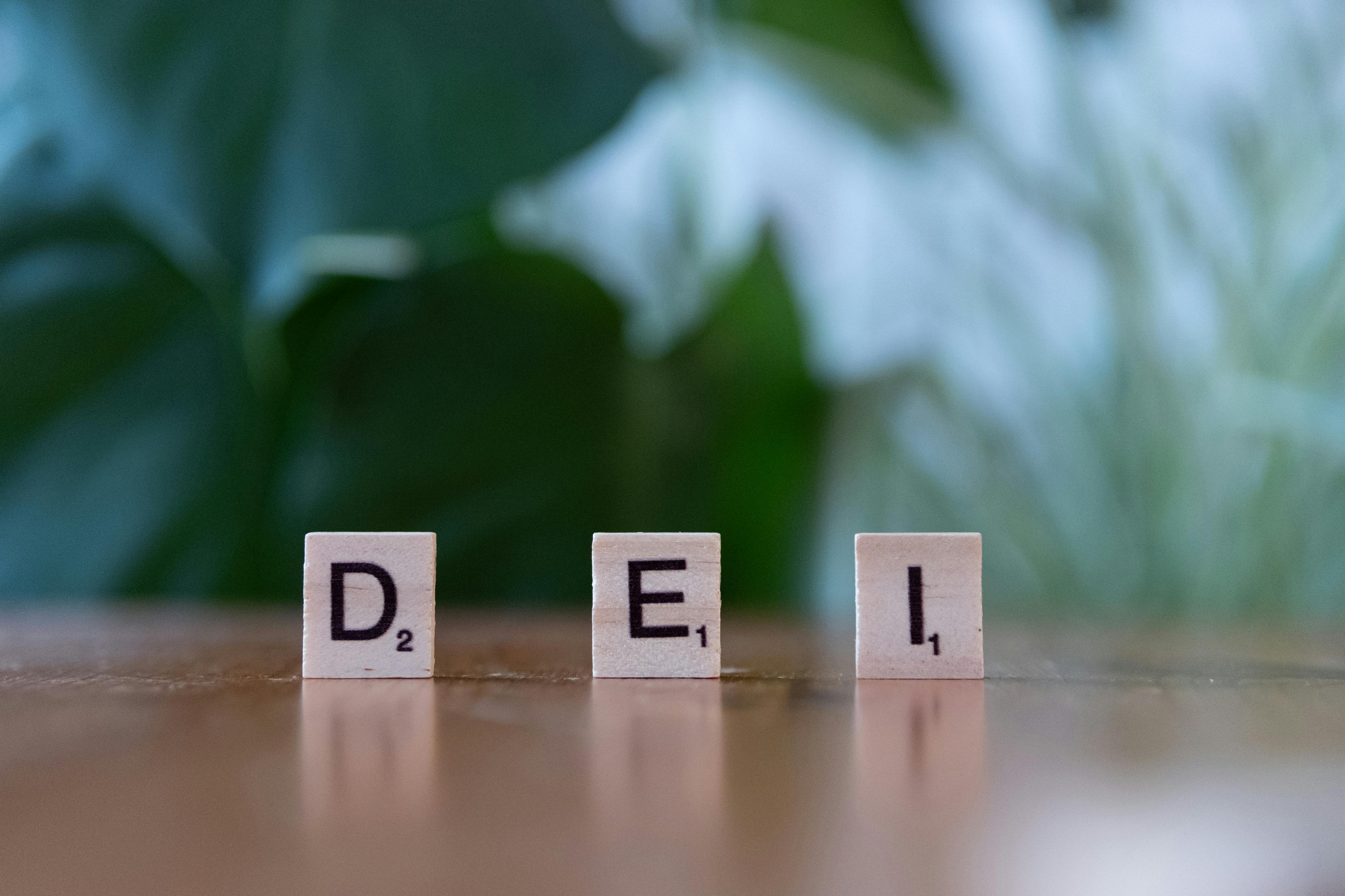Scrabble letters spelling DEI
