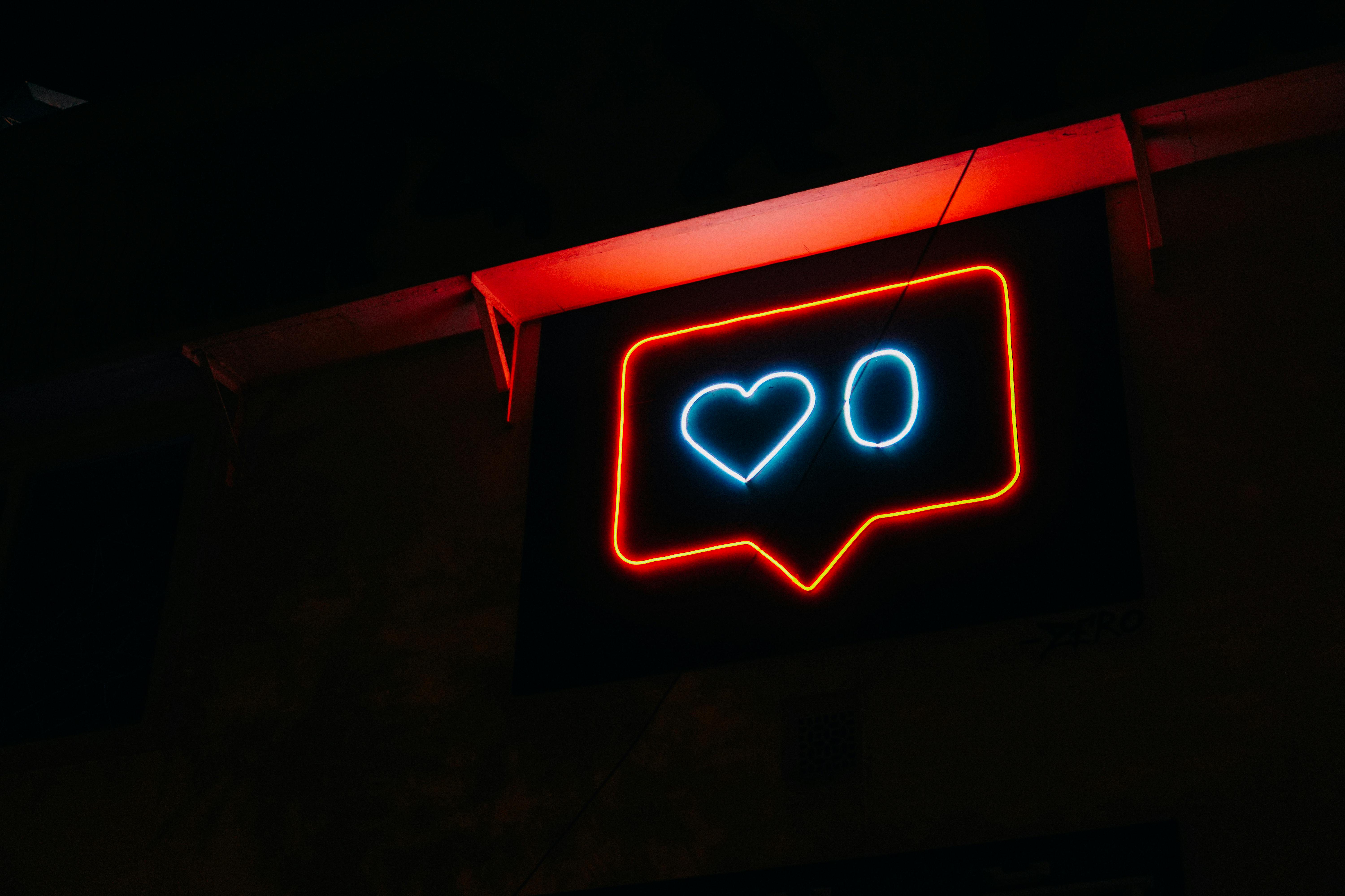 neon sign showing 0 likes