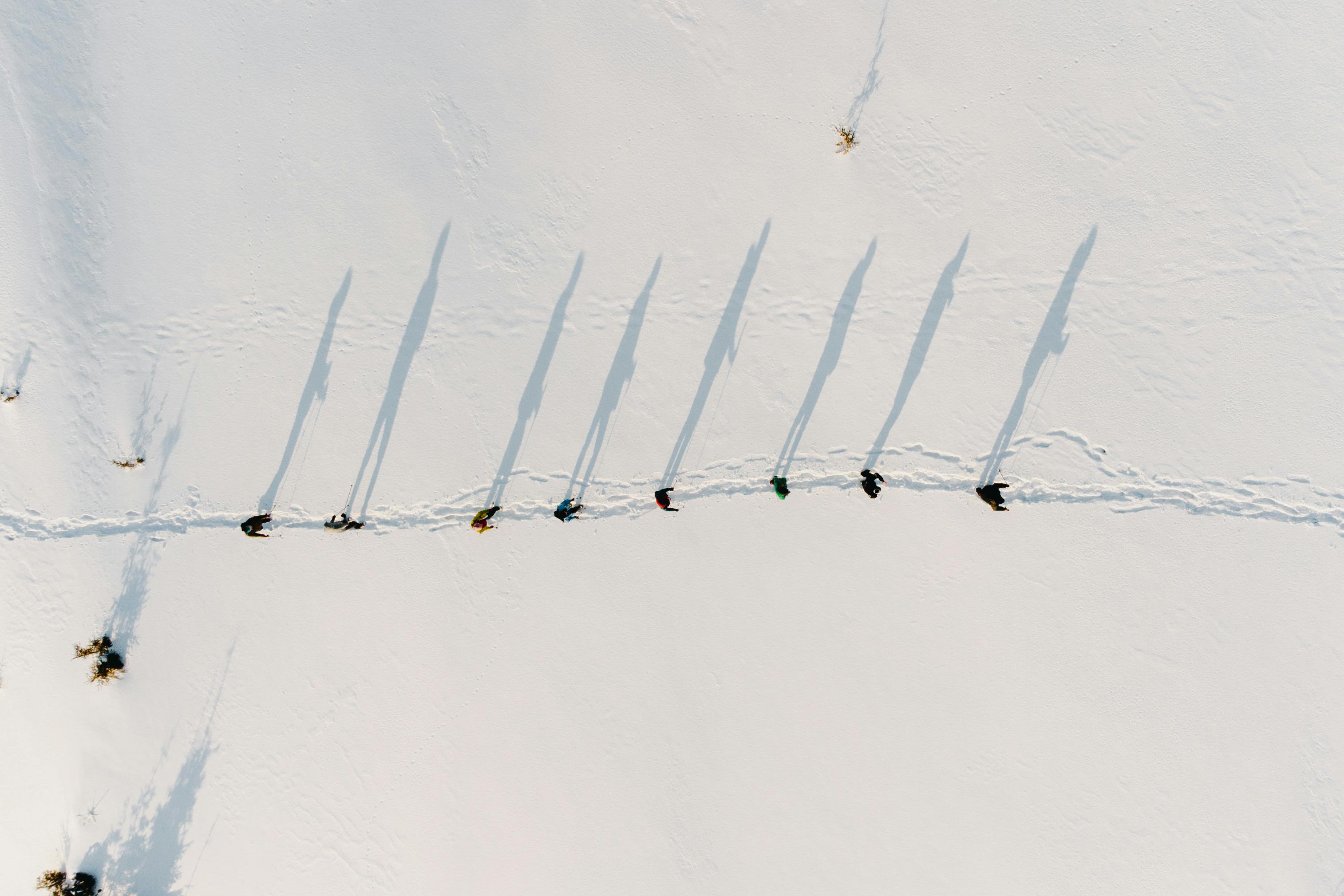 line of people in desert