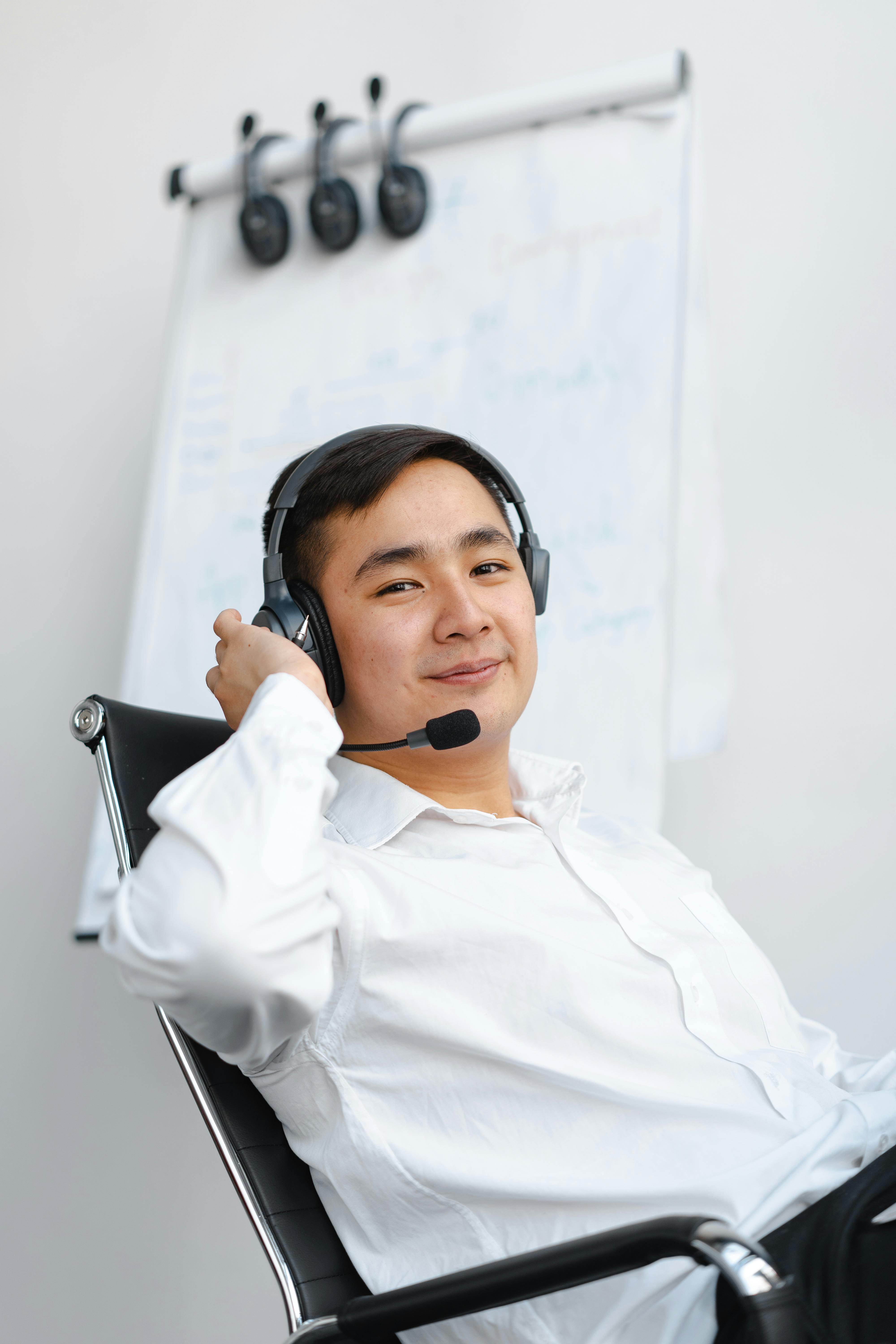 sales rep on wireless phone earpiece